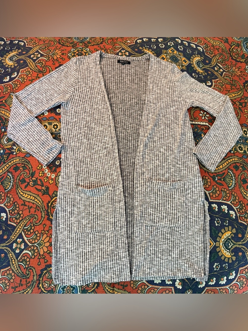 Memo Women’s Open-Front Ribbed Cardigan in Heather Gray (vintage look)